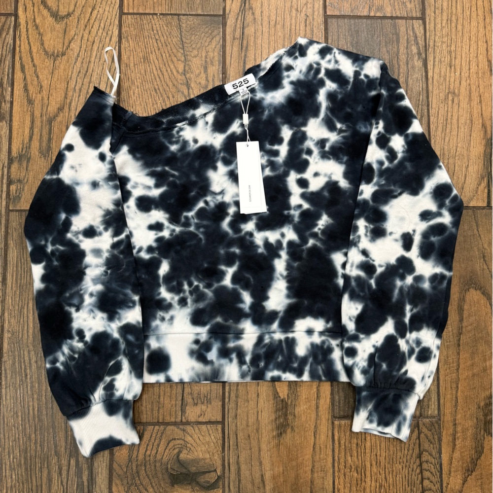 525 America Black & White Size S Monochrome Tie-Dye Sweatshirt and Shorts Set - Picture 2 of 5